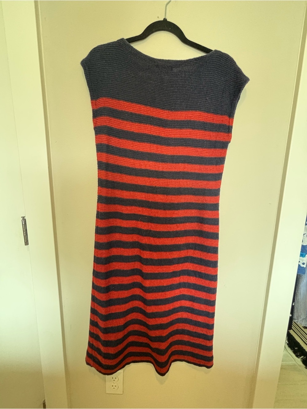 Lauren Ralph Lauren Navy and Red Linen Striped Knit Midi Dress - Picture 2 of 6